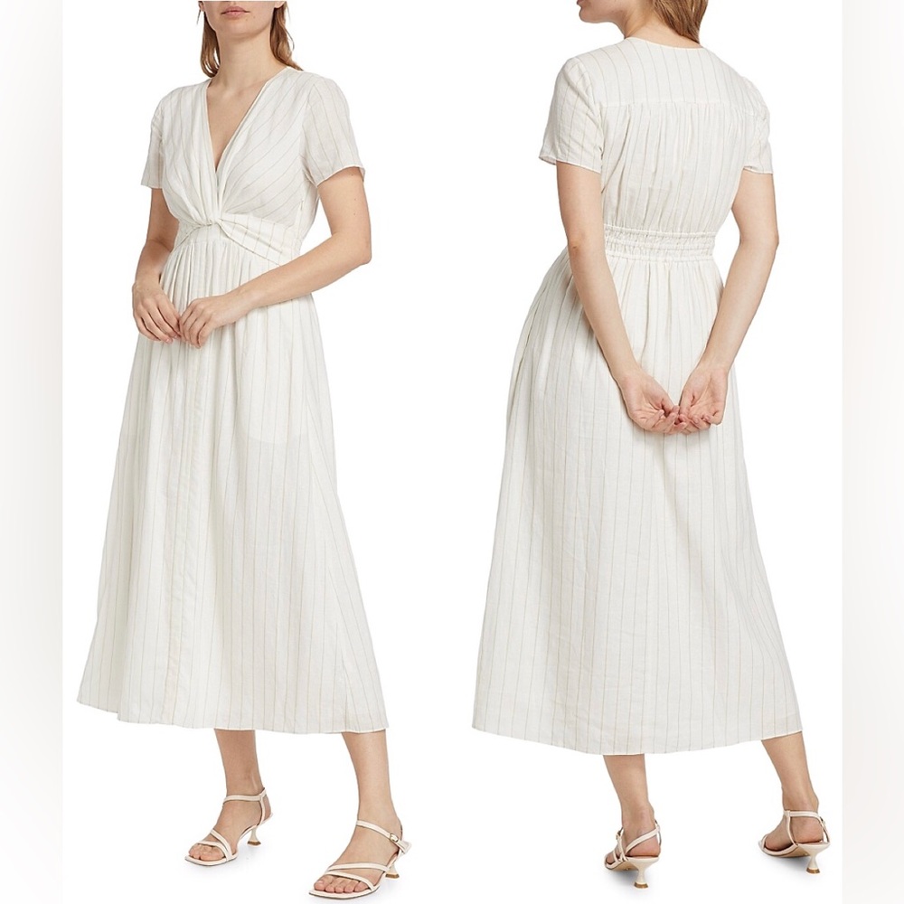 10 Crosby Derek Lam Esmeray Striped Linen Blend Cream Midi-Dress Maxi Dress 16